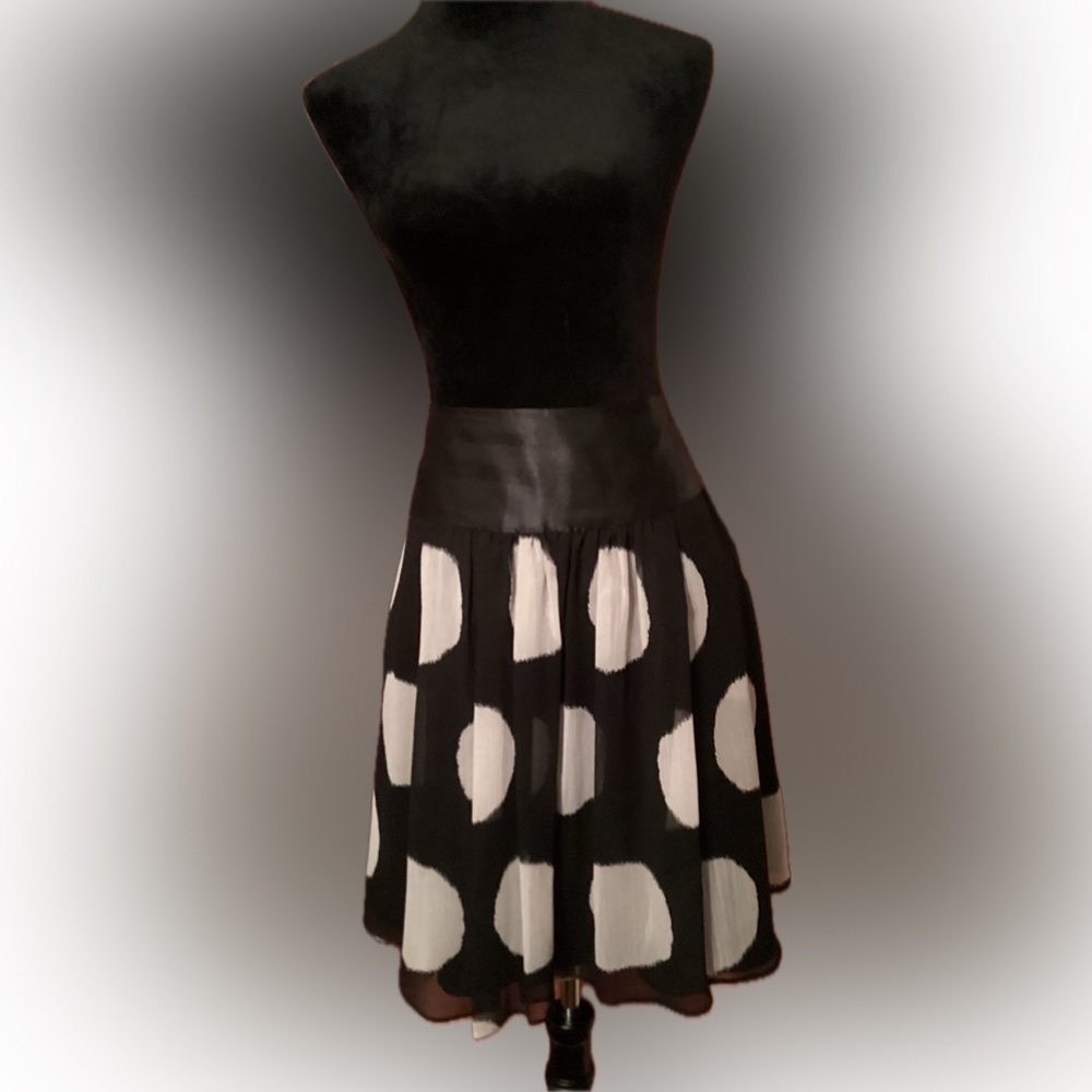 Black and white polka dot skirt with high silk waistband fully lined size M